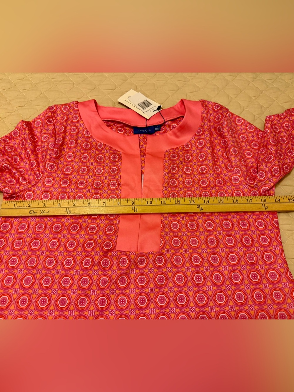 NWT Cabana Life Tunic Dress L Pink Orange Geometric UPF Swim Cover Up - Picture 3 of 7